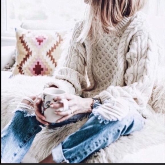 Sweaters - Vintage Handmade Wool Fisherman Sweater Cream